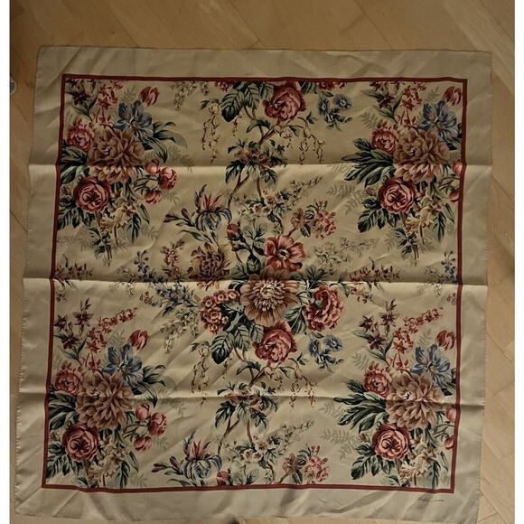 VTG Ralph Lauren Polo Golden Iris Rose Pink Tan Beige Silk Scarf 35" Equestriane